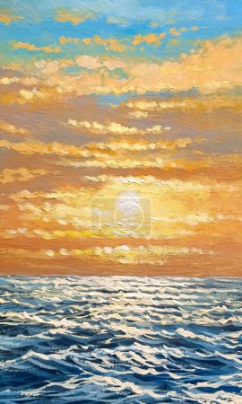 Téléchargez les photos : Peintures à l'huile paysage marin, œuvres d'art, beaux-arts, coucher de soleil sur la mer - en image libre de droit