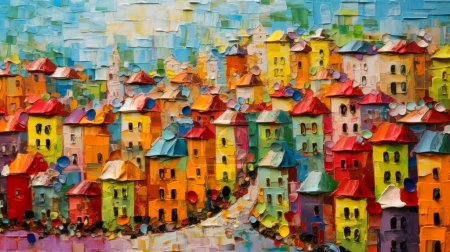 Photo for Oil paintings city landscape. Colorful thick impasto, city landscape painting, background of paint. - Royalty Free Image