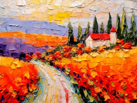 Photo for Oil paintings city landscape. Colorful thick impasto, city landscape painting, background of paint. - Royalty Free Image