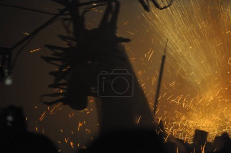 Photo for Cavallo di fuoco translation Horse of fire celebrations fireworks display in Ripatransone, Italy - Royalty Free Image
