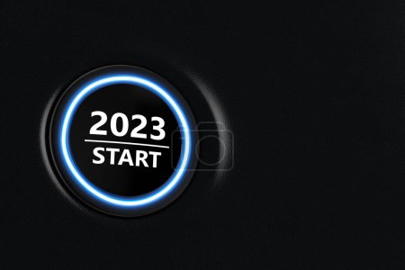 Photo for Start Stop Car Engine Button Year 2023 on a Modern Car Dashboard Interior extreme closeup. 3d Rendering - Royalty Free Image