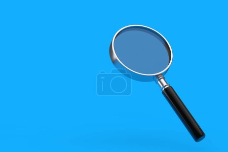 Photo for Business Search and Analysis Concept. Search Magnifying Glass Loupe Tool Instrument on a blue background. 3d Rendering - Royalty Free Image