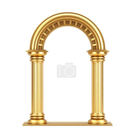 Golden Classic Ancient Greek Column Arc on a white background. 3d Rendering 