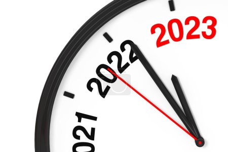 Téléchargez les photos : L'année 2023 approche. 2023 Signer avec une horloge sur un fond blanc. Rendu 3d - en image libre de droit