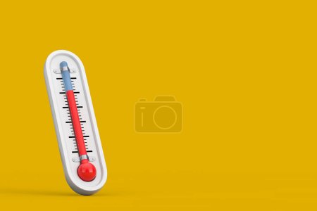 Outdoor-Thermometer auf gelbem Hintergrund. 3D-Darstellung 