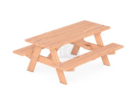 Photo for Wooden Picnic Table with Benches on a white background. 3d Rendering - Royalty Free Image