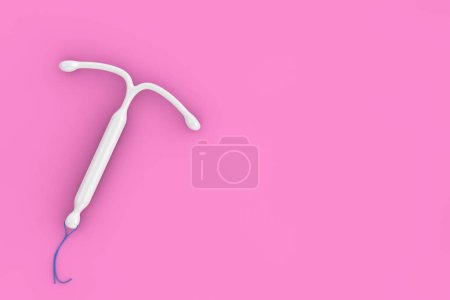 Geburtenkontrollkonzept. T Shape IUD Hormonal Intrauterine Device auf rosa Hintergrund. 3D-Darstellung 
