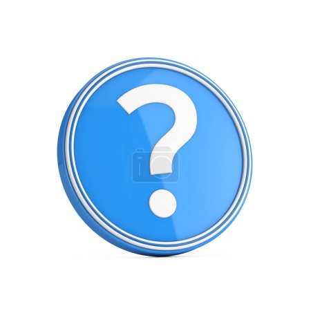 Photo for Question Mark Icon in Blue Circle Button on a white background. 3d Rendering - Royalty Free Image