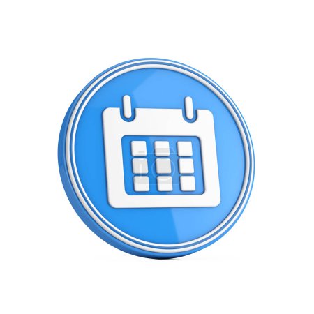 Calendar Icon in Blue Circle Button on a white background. 3d Rendering 