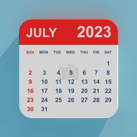 Photo for Flat Icon Calendar July 2023 on a blue background. 3d Rendering - Royalty Free Image