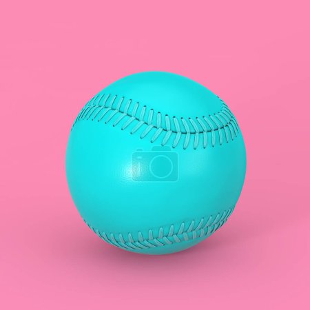 Téléchargez les photos : Balle de baseball bleue dans le style Duotone sur un fond rose. Rendu 3d - en image libre de droit