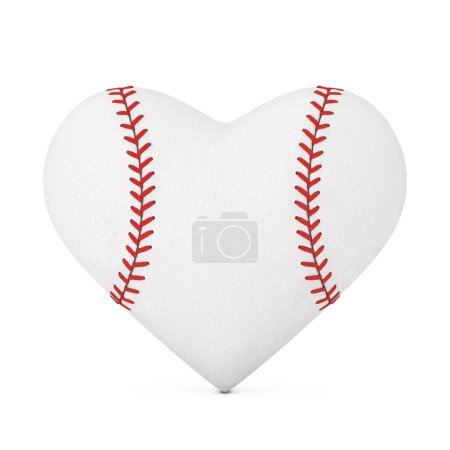 Weißer Baseballball in Herzform auf weißem Hintergrund. 3D-Darstellung 