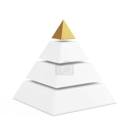 Hierarchy Concept. White Blocks Pyramid with Golden Top on a white background. 3d Rendering 