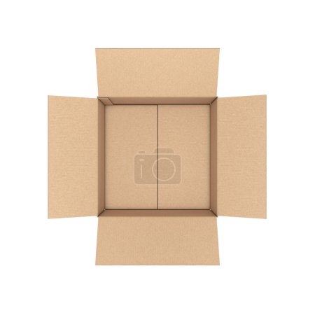Empty Opened Cardboard Box Top View on a white background.  3d Rendering 