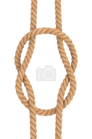 Rope with Reef Square Knot on a white background. 3d Rendering 