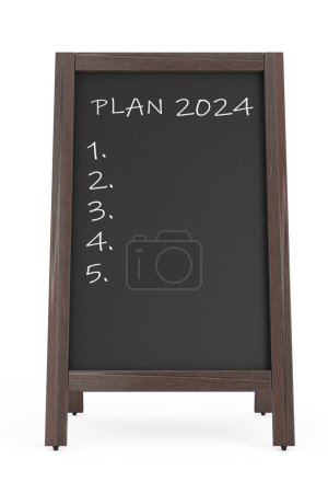 Téléchargez les photos : Menu Tableau craie avec le plan de phrase 2024 sur un fond blanc. Rendu 3d - en image libre de droit