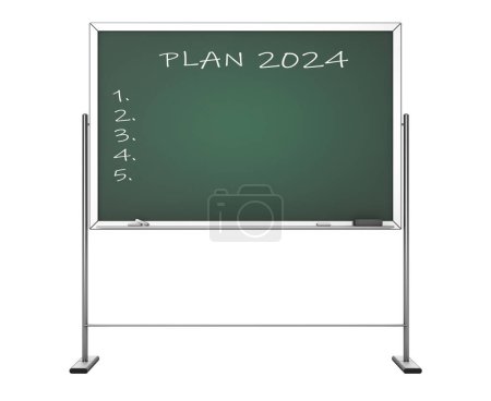 Téléchargez les photos : Tableau noir avec le plan Phrase 2024 sur fond blanc. Rendu 3d - en image libre de droit