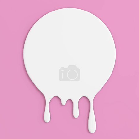Photo for Blank White Paint Dripping Circle Icon on a pink background. 3d Rendering - Royalty Free Image