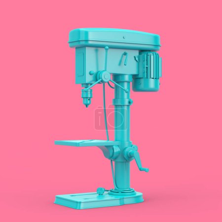 Foto de Máquina de prensa de taladro de banco de perforación vertical azul en estilo duotono sobre un fondo rosa. Renderizado 3d - Imagen libre de derechos