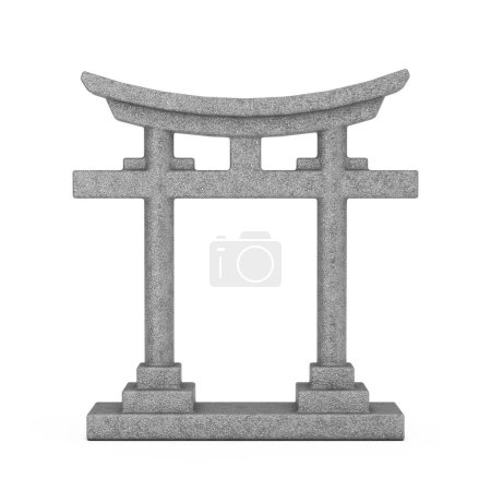 Puerta Torii tradicional japonesa de piedra sobre un fondo blanco. Renderizado 3d