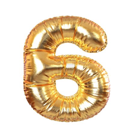 Téléchargez les photos : Ballon en métal doré numéro 6 Symbole pour fête, texte, vacances sur fond blanc transperent. Rendu 3d - en image libre de droit