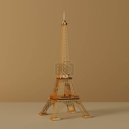 Photo for Golden Paris Eiffel Tower Statue on a yellow background. 3d Rendering - Royalty Free Image