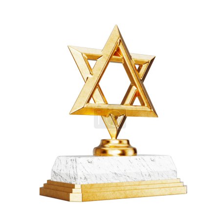 Téléchargez les photos : Étoile d'or de David en forme de trophée sur fond blanc. Rendu 3d - en image libre de droit