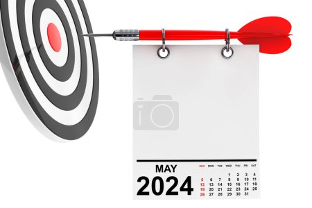 Téléchargez les photos : Calendrier Mai 2024 sur papier de note vierge avec espace libre pour votre conception avec cible. Rendu 3d - en image libre de droit