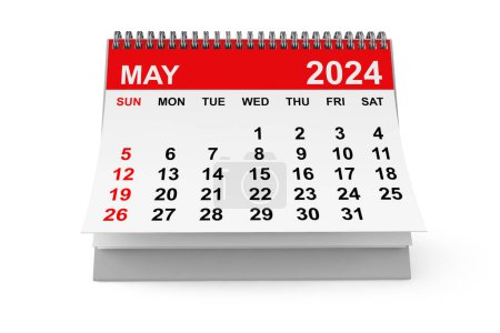 Téléchargez les photos : 2024 Année Mai Calendrier sur un fond blanc. Rendu 3d - en image libre de droit