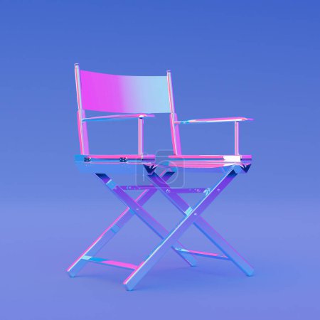 Photo for Abstract Pink and Blue Director Chair on a blue background. 3d Rendering - Royalty Free Image