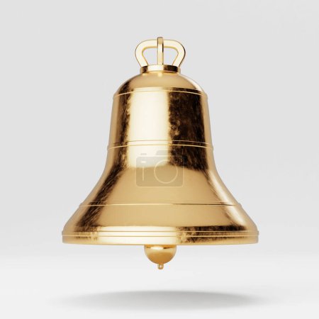 Photo for Ancient Monastery Golden Big Bell on a white background. 3d Rendering - Royalty Free Image