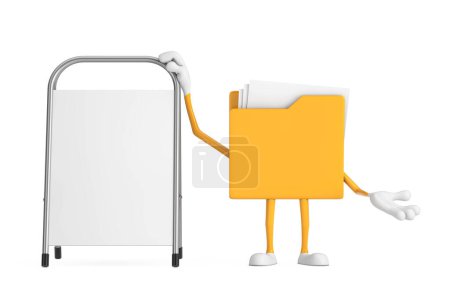 Téléchargez les photos : Mascotte de personnage de personnage de personnage de bande dessinée Icône dossier jaune avec blanc blanc blanc promotion publicitaire stand sur un fond blanc. Rendu 3d - en image libre de droit