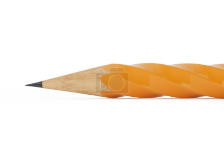 Téléchargez les photos : Crayon en bois jaune abstrait en forme de torsion sur fond blanc. Rendu 3d - en image libre de droit