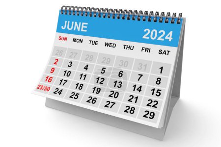 Téléchargez les photos : 2024 Année Juin Calendrier sur fond blanc. Rendu 3d - en image libre de droit