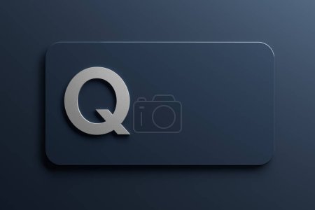 Foto de Placa con signo de pregunta como letra Q y espacio libre para su diseño sobre un fondo azul. Renderizado 3d - Imagen libre de derechos