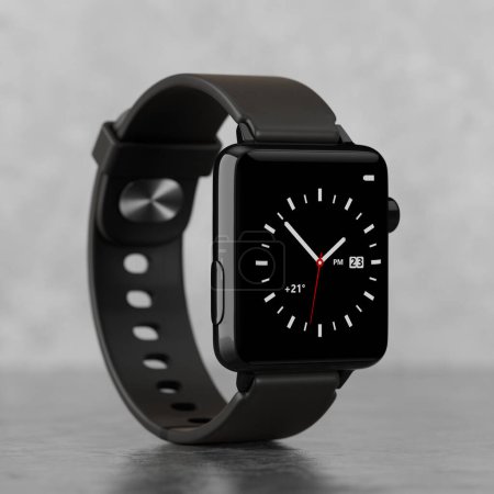 Foto de Black Modern Smart Watch Mockup with Strap on a white background. 3d Rendering - Imagen libre de derechos