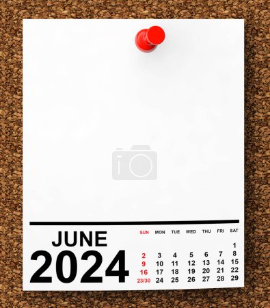 Téléchargez les photos : Calendrier Juin 2024 sur papier de note vierge avec espace libre pour votre texte. Rendu 3d - en image libre de droit