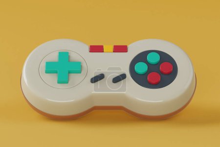 Foto de Retro Video Game Joystick Controller sobre un fondo amarillo. Renderizado 3d - Imagen libre de derechos