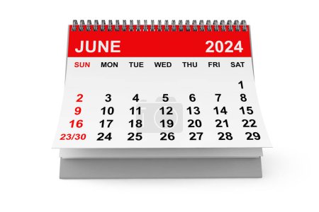 Foto de 2024 Año Junio Calendario sobre un fondo blanco. Renderizado 3d - Imagen libre de derechos