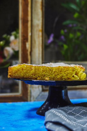 Photo for Middle eastern semolina cake basbousa , namoora, hareesa with coconut, autumn or winter concept - Royalty Free Image