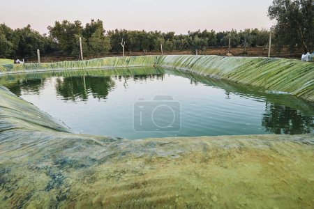 plastic water retention basin for irrigation in agriculture