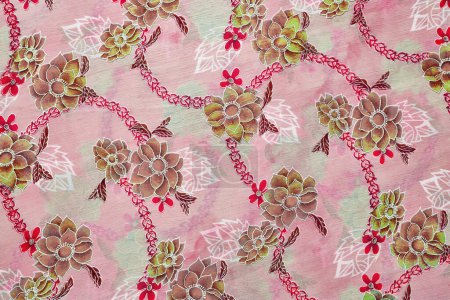 Fragment eines farbenfrohen Retro-Tapisserie-Textilmusters mit floralem Ornament, das als Hintergrund nützlich ist. Florales Textil oder Tuch, Makroaufnahme. Gewebestruktur. Gewebe, Textil, Stoff, Stoff, Gewebe