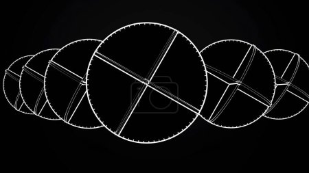 Animation sich überschneidender weißer Kreise. abstrakte Animation rotierender komplexer geometrischer Formen auf schwarzem Hintergrund.