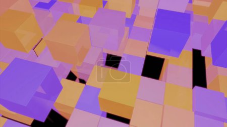 Volumetric jumping squares. Design. Fast-dancing squares of different colors on a black background in abstraction. High quality 4k footage
