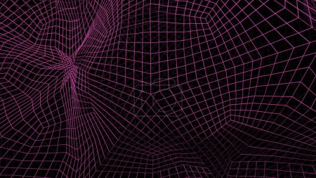 Dark background with pink cobwebs. Design. Neon grid moving in abstraction. High quality 4k footage