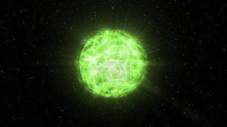 Schwarzer Hintergrund mit einer magischen Kugel. Bewegung. Eine weiße und grüne Zauberkugel mit Animation, die glitzert. Hochwertiges 4k Filmmaterial