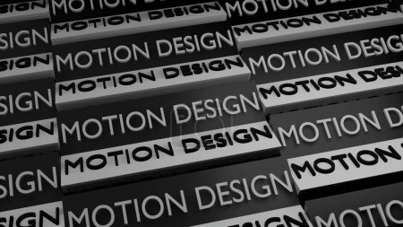 Motion design words written on black and white rotating tablets. Design. Spinning inscriptions motion design