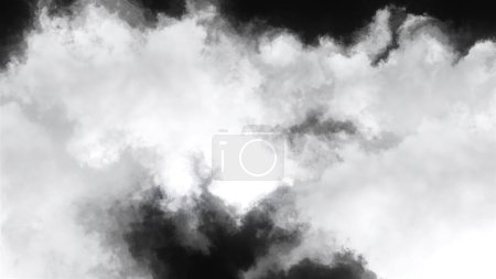 Schwarz-weiße flauschige Wolken. Bewegung. Nachts durch wolkenverhangenen, monochromen Himmel fliegen