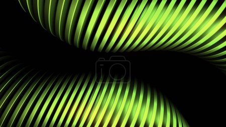 Dark background. Design. Iridescent multi-colored stripes in 3D format that expand and bend inward. High quality 4k footage