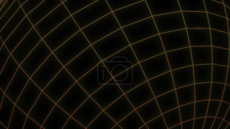 Computer grid moves in shape of ball. Design. Electronic grid in retro style moves on black background. Retro grid in computer space moves in shape of ball.
